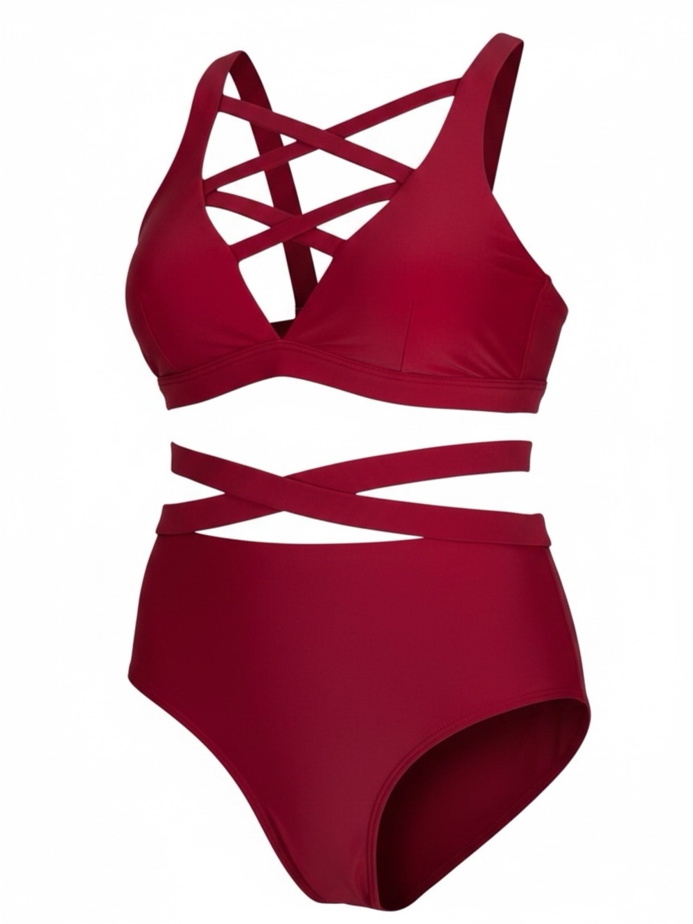 Shein Raspberry Red Lined Two Piece Strappy Sexy Bikini Set NWT